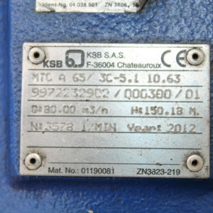 KSB MTC A 65/3C-5.1 – 10.63 Hochdruckkreiselpumpe -used-