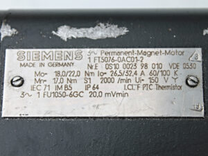 SIEMENS 1FT5076-0AC01-2 + Tacho 1FU1050-6GC – 2000 rpm