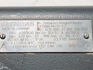 SIEMENS 1FT5066-0AC01-2-Z – Z G45 – Tacho 1FU1050-6HC – Bremse EBD 0,8M – 2.000 rpm
