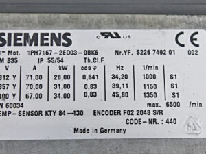 Siemens 1PH7167-2ED03-0BK6 + Encoder F02 2048 S/R -used-