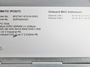 Siemens 6ES7647-6CH16-0HX2 Simatic IPC627C S/N: 14/43-0776 o. HDD+RAM