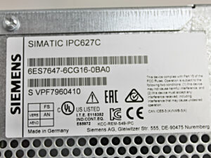 Siemens 6ES7647-6CG16-0BA0  Simatic IPC627C S/N: 14/43-0771 o. HDD, RAM, Deckel