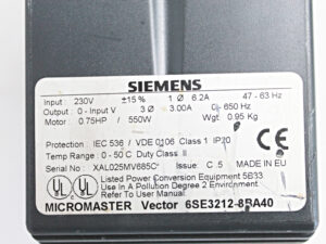 Siemens 6SE3212-8BA40 MICROMASTER Vector MMV55 – used-