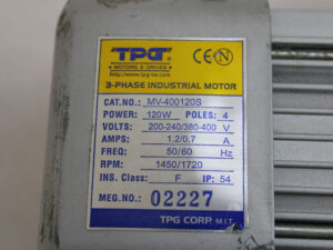 TPG MV-400120S 3 Phasen Motor + WS040 010 F – i=10 -used-