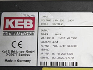 KEB 07.F0.200-1228 Frequenzumrichter 750W – used –
