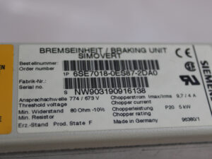 Siemens 6SE7018-0ES87-2DA0 Simovert Masterdrive Bremseinheit -unused-