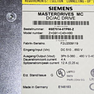 Siemens 6SE7014-0TP50-Z Z=G91+C43+K80 SIMOVERT Masterdrives MC -OVP/unused-