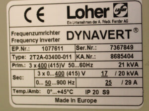 LOHER DYNAVERT 2T2A-03400-011 Frequenzumrichter 21 kVA -refurbished-