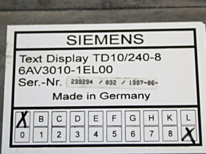 Siemens 6AV3010-1EL00 Text Display TD10/240-8 -used-
