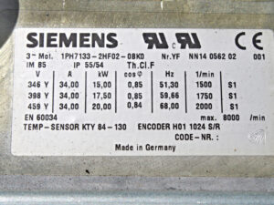 Siemens 1PH7133-2HF02-0BK0 Servomotor + ebm W2D210-EA10-11 -used-