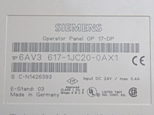 SIEMENS 6AV3617-1JC20-0AX1 Operator Panel E-Stand: 03 -used-
