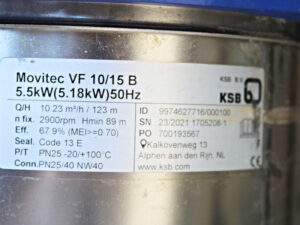 KSB Movitec VF10/15B Inlinepumpe + Motor DC3SIEK132S2A -used-
