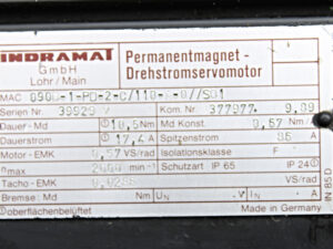 INDRAMAT MAC 090B-1-PD-2-C/110-A-0//S01 Servomotor -used-