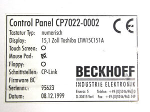 BECKHOFF CP7022-0002 Baujahr 1999 Control Panel Mouse Pad -used-