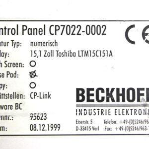 BECKHOFF CP7022-0002 Baujahr 1999 Control Panel Mouse Pad -used-