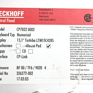 BECKHOFF CP7022-0002 Baujahr 2003 Control Panel Mouse Pad -used-