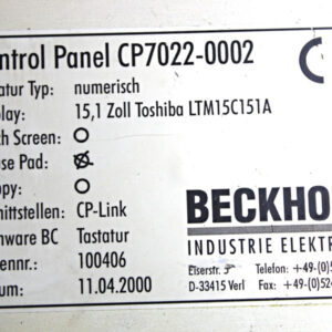 BECKHOFF CP7022-0002 Baujahr 2000 Control Panel Mouse Pad -used-