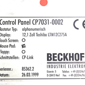 BECKHOFF CP7031-0002 Control Panel Industrie PC -used-