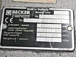 Becker U4.250 SA/K Vakuumpumpe Bj. 2002 -used-