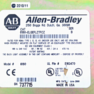 ALLEN-BRADLEY 6180-ELGEFLZTFCZ Interface Panel -used-