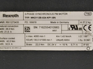 Rexroth MKD112B-024-KP1-BN MNR: R911273435 Servomotor -used-