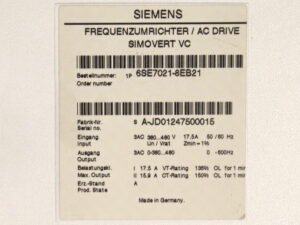 SIMENS SIMOVERT VC 6SE7021-8EB21 Frequenzumrichter – Hinges broken/used -.