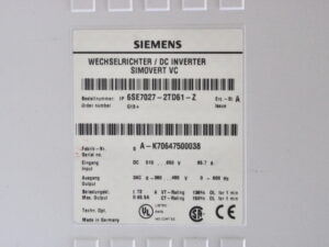 SIEMENS SIMOVERT VC 6SE7027-2TD61-Z Z= 6SE7090-0XX84-0AD5 + 6SE7090-0XX84-0FE0 Wechselrichter – OVP/unused –