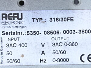 Indramat Rexroth REFU Eleketronik 316/30 FE 50 A Frequenzumrichter – used –