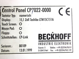 BECKHOFF CP7022 0000 Control Panel BJ 1999 Display gebrochen/broken -used-