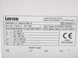 Lenze Netzfilter A EZN3A0110H030 391539 3x30A – used –