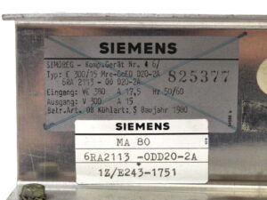 SIEMENS SIMOREG 6RA2113-0DD20-2A E300/15 Mre-GcE0D20-2A K-Stromrichtgerät – used –