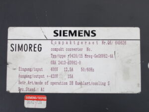 SIEMENS Simoreg D420/15 Mreq-GeG6V62-4A 6RA 2413-6DV62-0 Compakt Converter -used-