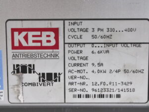 KEB Combivert 12.F0.R11-3429 9,5A 4kW Frequenzumrichter – used –