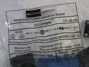 Industrial Amphenol Ecomate 100109-930/ C016 20H003 110 10 Kabeldose 3+PE -OVP/unused-