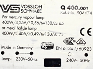 Vossloh Schwabe Q 400.001 504474 400W Vorschaltgerät – used –