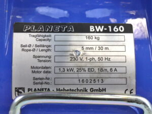 Planeta BW-160 1,3kW 160kg Elektrobauseilzug – unused –