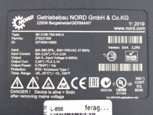 Getriebebau NORD SK 210E-750-340-A 275227306 Frequenzumrichter – unused –