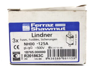 3x Ferraz Shawmut Lindner NH00-125A 1B765 gL/gG Sicherungseinsatz – OVP/unused –
