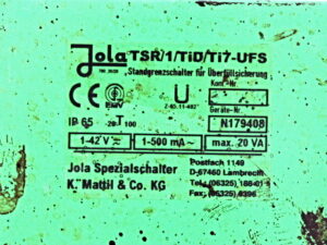 Jola TSR/1/TiD/Ti7-UFS Standgrenzschalter f. Überfüllsicherung -used-