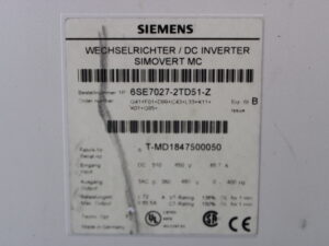 SIEMENS SIMOVERT MC 6SE7027-2TD51 Wechselrichter / DC Inverter – used –