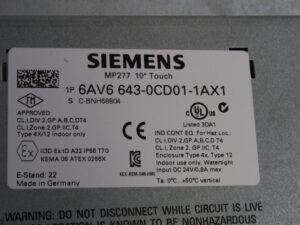 SIEMENS 6AV6643-0CD01-1AX1 SIMATIC MP 277 10″ Touch MultiPanel – E-Stand: 22 -used-